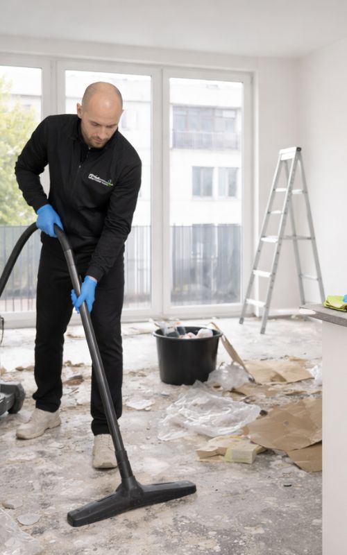 Verschmutzte Baustelle nach Renovierung – professionelle Bauabschlussreinigung Münster